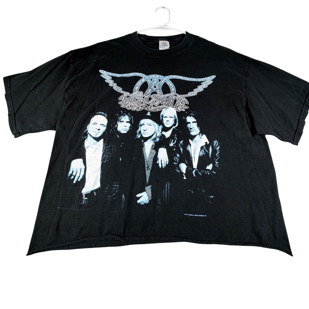 Vintage 1997 Aerosmith Tee XL Cut Hem 90s Delta Nine Lives World Tour